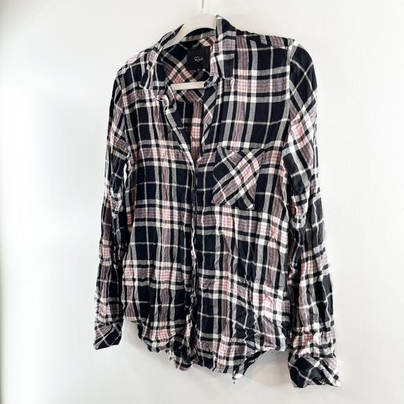 Rails Hunter Long Sleeve Plaid Flannel Button Down Shirt Onyx Rose Gold XS - Picture 6 of 7